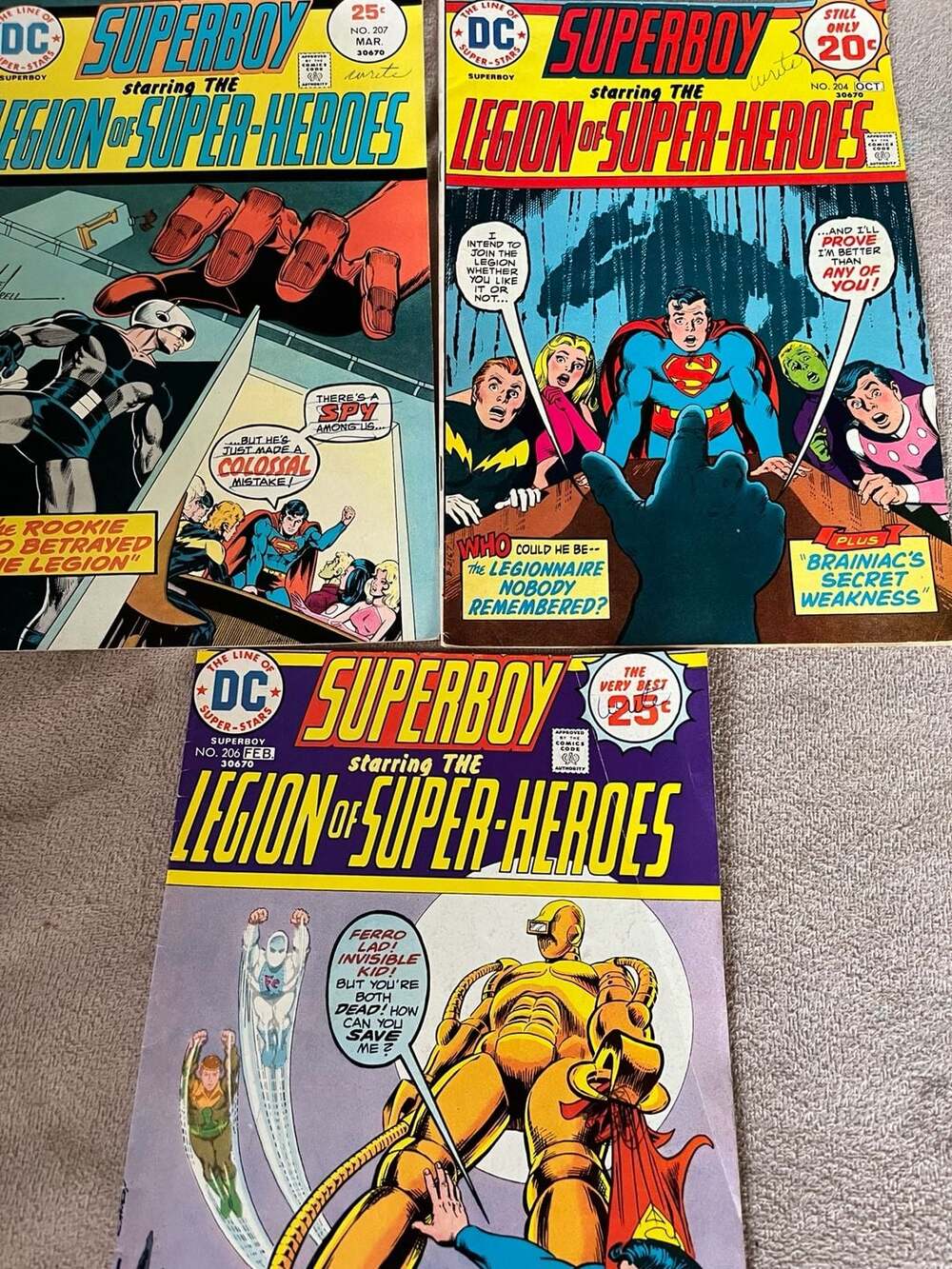 Lot of 3 DC Comics: Superboy Starring the Legion of Super-Heroes Nos. 204, 206,
